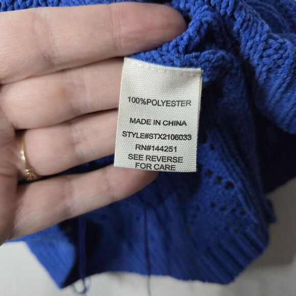 Shante’s Blue Open Knit Fitted Cropped Top Boho - Picture 3 of 5